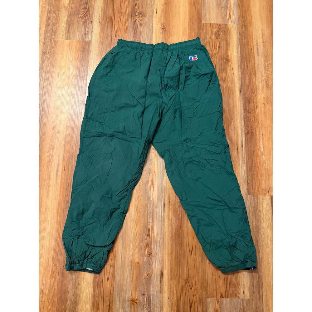 Vintage Russell Athletic Mens XXL Green Nylon Windbreaker Track Pants Mesh Lined